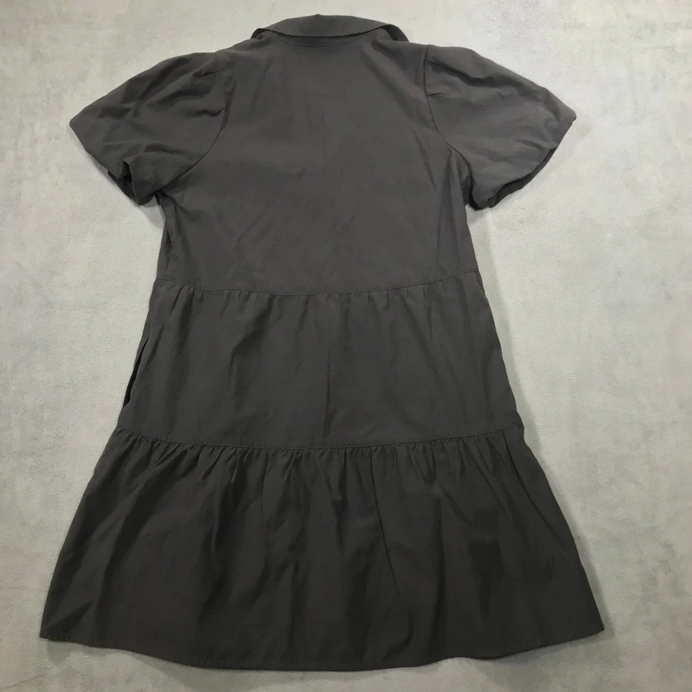 Brochu Walker Tiered Shirt Dress Charcoal Gray Short Puff Sleeve Size L